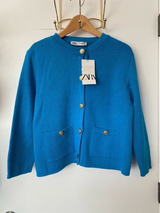 Zara Sweaters - ZARA Bright Blue Gold-Button Knit Cardigan NWT ✨🩵
